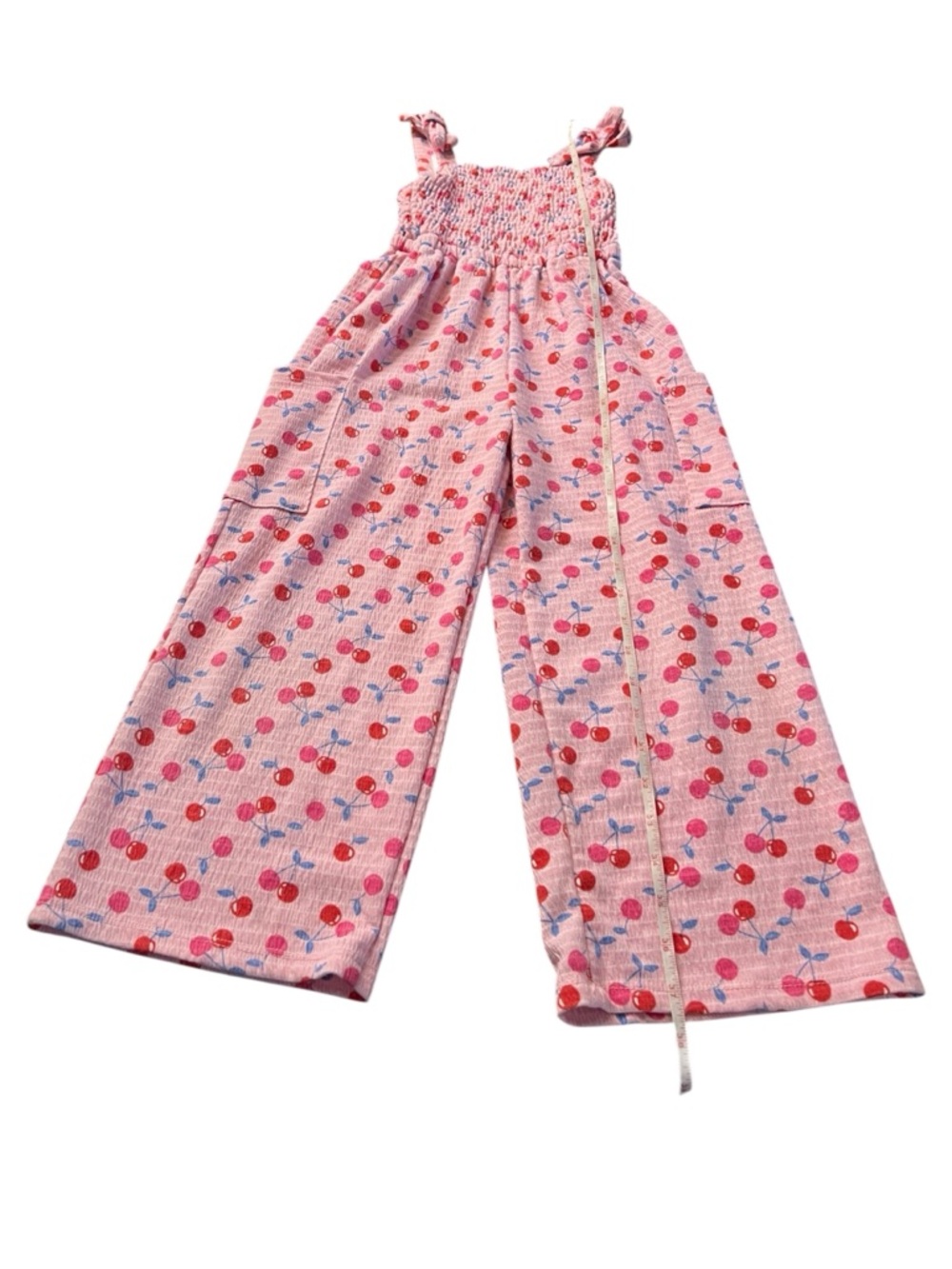 Paisley Lane Girls Pink Cherry-Print Smocked Jumpsuit Size 7 - Picture 8 of 9